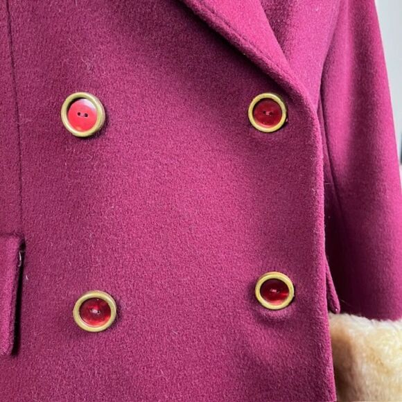 Vintage Winkelmans Wool Coat with Fur Trim Burgundy- Pristine condition! S/M - Picture 11 of 16